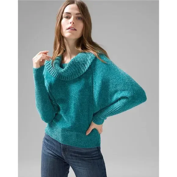 WHBM Teal Green Long Sleeve Cowl Neck Chenille Pullover Size Small NWT - Picture 1 of 9